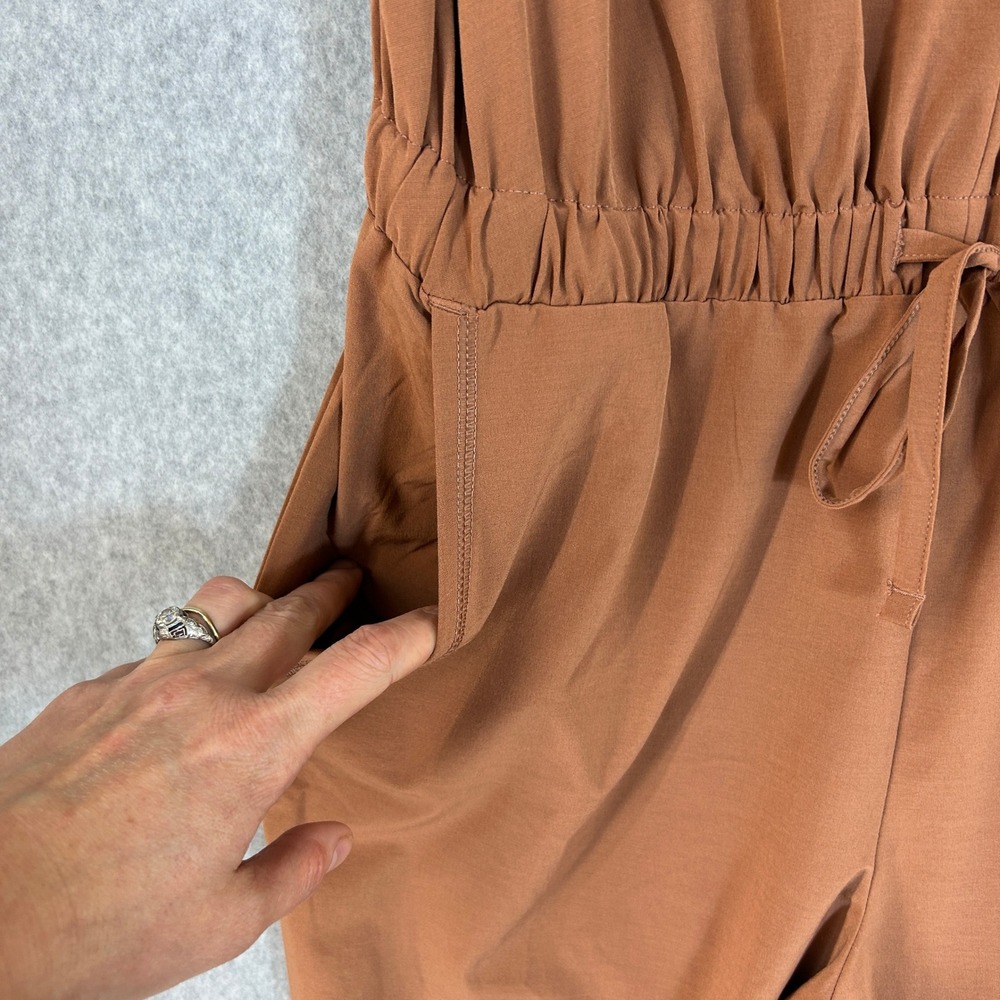 Prana Railay Tank Jumpsuit Rust Brown Clay Ruched Ankle Pockets Womens Small - Picture 7 of 16